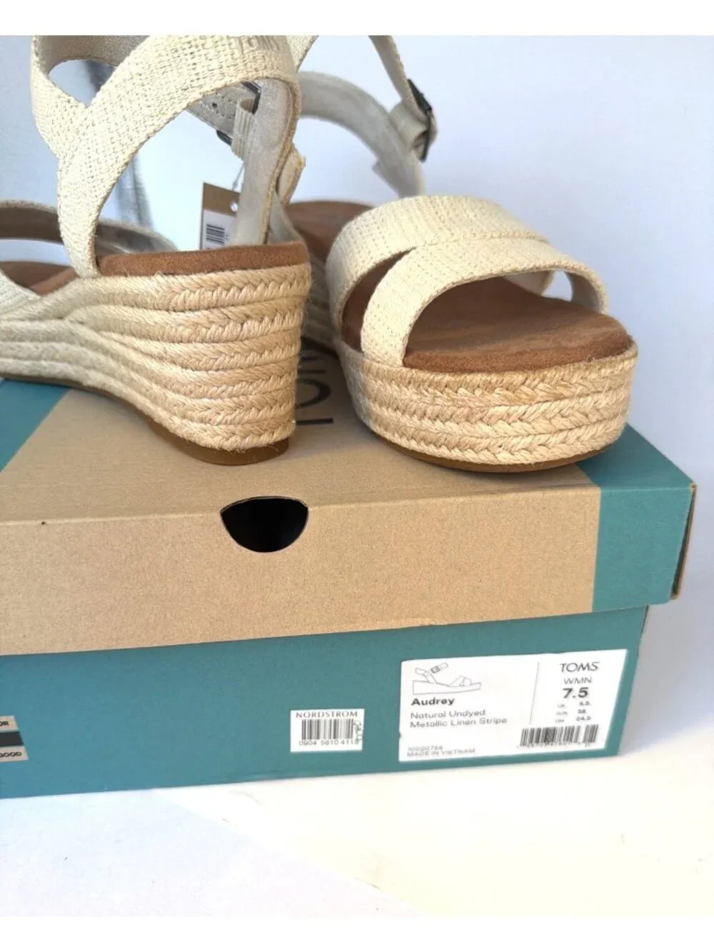 Toms Audrey Espadrilles Ankle Strap Natural Ivory Wedges Women Size 7.5